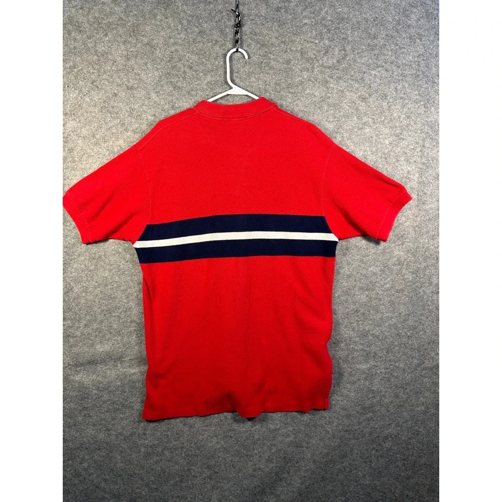 Polo Ralph Lauren Mens XL Red Navy Blue White Striped‎ Pique Cotton Polo Shirt